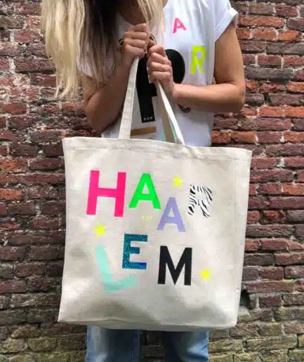katoenen blokbodem tas gepersonaliseerd met naam