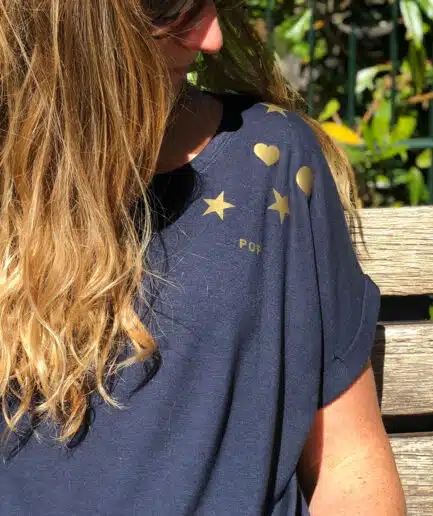 dames t-shirt schouder confetti met opgerolde mouwen